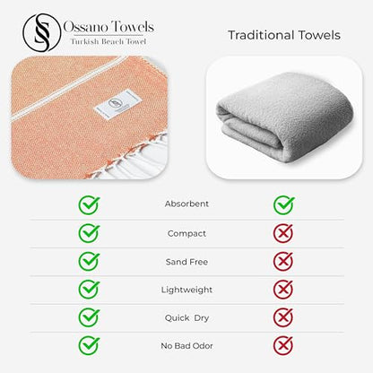 Ossano Turkish Beach Towel Quick Dry & Lightweight Extra Large (39" x 71") - Decorative, Versatile and Functional as Yoga Mat, Picnic Blanket, Travel Blanket, Gym, Camping and Bath Towels - Salmon - color: Salmon