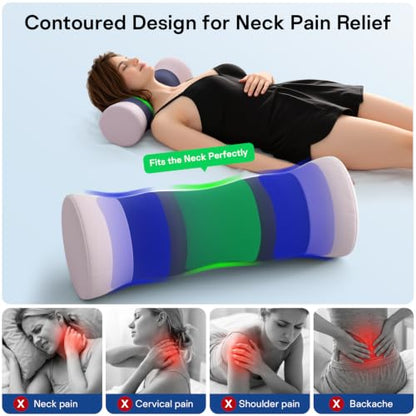 Neck Roll Pillow - Cooling Cover Round Neck Pillow for Sleeping - Memory Foam Cervical Roll Pillow - Ergonomic Bolster Pillow for Neck, Leg, Back, Yoga, Relaxing (Blue Purple) - color: Blue Purple