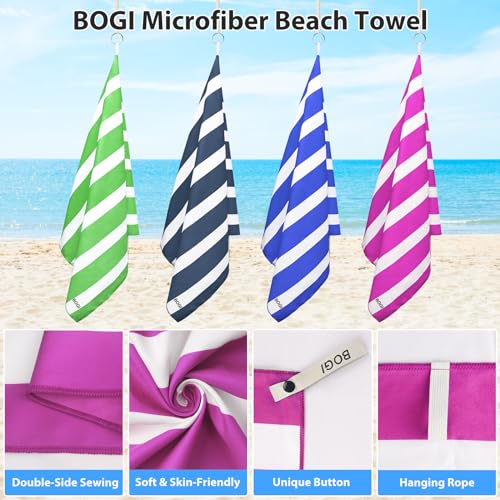 BOGI Microfiber Beach Towel Set for Travel Bath Beach Swim Gym Yoga（L 63''x31.5''） - color: Hpink Stripe, size: L:63"x31.5" with 16"x16"