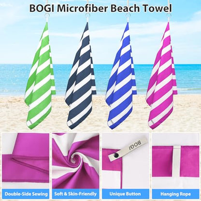 BOGI Microfiber Beach Towel Set for Travel Bath Beach Swim Gym Yoga（L 63''x31.5''） - color: Hpink Stripe, size: L:63"x31.5" with 16"x16"