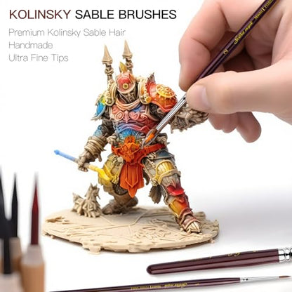 Kolinsky Sable Miniature Brushes Drybrushes for Miniature Set 7 pcs Paint Brushes for Miniature Oil Acrylics Model Paint Brushes #3, 5, 6 - color: Red