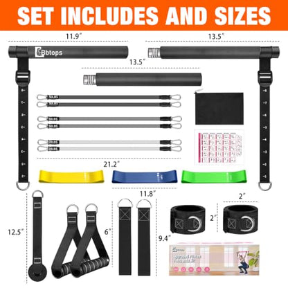 Bbtops Pilates Bar Kit with Resistance Bands,Pilates Bar with Stackable Bands Workout Equipment for Legs,Hip,Waist and Arm,Exercise Fitness Equipment for Women & Men Home Gym Yoga Pilates - color: Glossy Black
