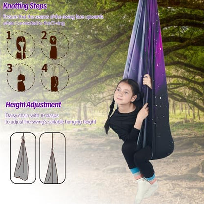 Sensory Swing for Kids Holds 300lbs Therapy Cuddle Hammock Chair - color: Space Purple