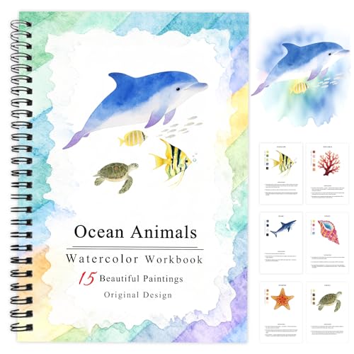 SLWBZ Watercolor Workbooks Coloring Book, Beginner Friendly Painting Kit, Easy Exquisite with Steps, Creative Exploration Watercolor Book for Adults Teens (Dolphin, Without Paint) - color: Cute Dolphin, size: Without paint