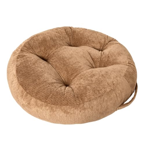Floor Pillow Cushion for Adults Sitting | Large Meditation Cushion Pillow with Handle for Tatami Living Room or Yoga (1, Round, Caramel Brown, 22 x 22 x 6 inches) - color: Round Caramel Brown