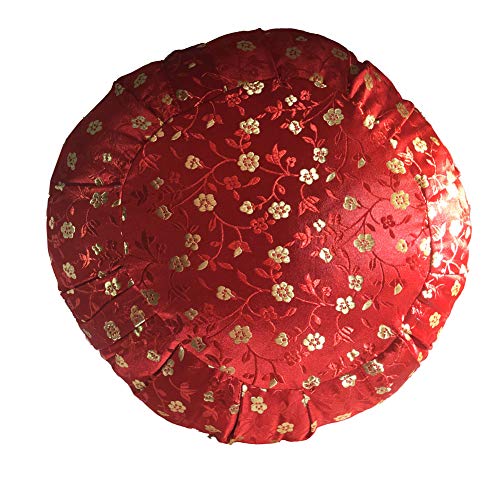Zen Zafu Sitting or Meditation Cushion with Silk Brocade Cover (Red/Gold) - color: Red/Gold
