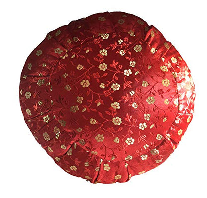 Zen Zafu Sitting or Meditation Cushion with Silk Brocade Cover (Red/Gold) - color: Red/Gold