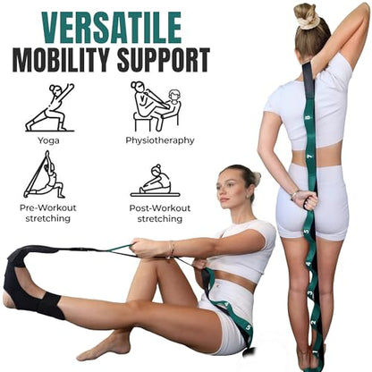 Stretch Strap with Loops Physical Therapy - Full Body Exercise Straps for Stretching with Detachable Foot - Leg & Calf Stretcher for Plantar Fasciitis, Physical Therapy, Pain Relief, and Flexibility - color: Forest Green
