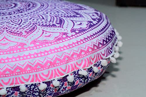 ICC Floor Pillows & Cushion Covers, Decorative Hippie Mandala Pouf Pillow Cover Bohemian Seating Meditation Cushion Cover, Large Boho Ottoman Case Pillowcase for Couch Pink Ombre, 32" Round - size: 32" x 32" (Pack of 1), style: Pink Ombre