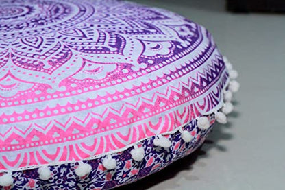 ICC Floor Pillows & Cushion Covers, Decorative Hippie Mandala Pouf Pillow Cover Bohemian Seating Meditation Cushion Cover, Large Boho Ottoman Case Pillowcase for Couch Pink Ombre, 32" Round - size: 32" x 32" (Pack of 1), style: Pink Ombre