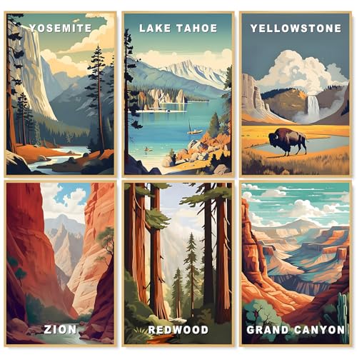 6 Pack Paint by Numbers Kit for Adults, National Parks Canvas Painting Set | 8x12 Inch, DIY Acrylic Painting Craft Kit for Beginners without Frame, Relaxing Creative Hobby, Home Wall Decor, Gift - color: Park-2