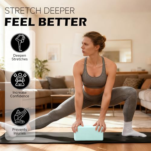 Leikefitness Yoga Blocks 2 Pack,Lightweight-High Density Eva Foam Soft Non-Slip for Yoga, Pilates, Meditation 9"×6"×3" - color: Green