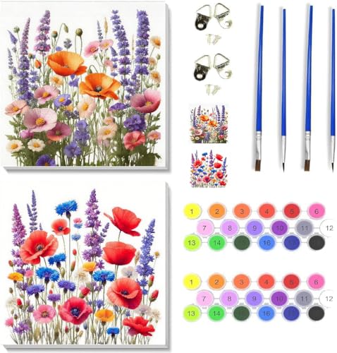TCDZMYGS 2 Pack Flowers Paint by Numbers Kit for Adults Beginner,Easy Paint by Number Kits Without Frame,DIY Acrylic Oil Painting by Numbers for Home Wall Decor 12 x 12 inch - color: paint by number-1009-1