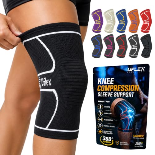 UFlex Athletics Knee Brace for Men and Women Knee Compression Sleeve Knee Support Wraps for Arthritis Joint Pain Relief, Workout, Swelling, Sports, Circulation, Running, & ACL Recovery - color: Black-White, size: Medium