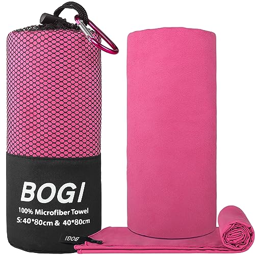 BOGI Microfiber Travel Sports Towel-Quick Dry Towel, Soft Lightweight Microfiber Camping Towel Absorbent Compact Travel Towel for Camping Gym Beach Yoga Swimming Backpacking (S:16''x32'',2Pcs-Hpink) - color: Hot Pink, size: S:16''x32''(2 Pcs)