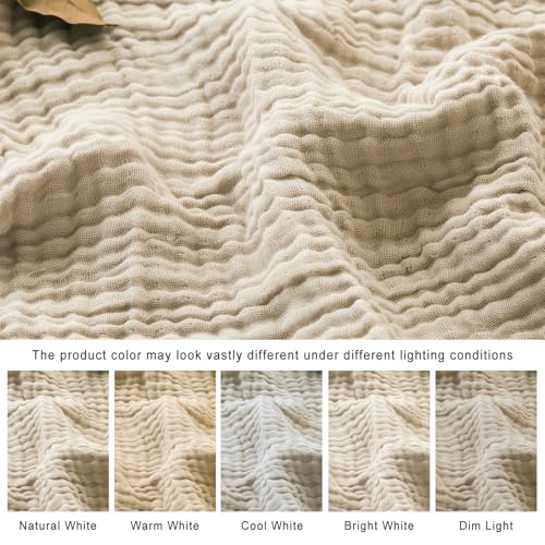EMME Cotton Blanket Queen Size for Bed Soft Muslin Bed Blankets 90"x90" Beige Lightweight Breathable Bedspread Coverlet All Season Gauze - color: 02 - Beige, size: Queen (90" x 90")