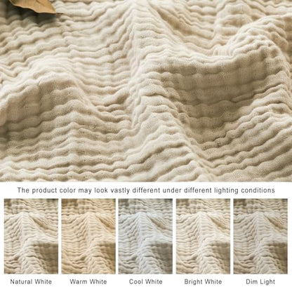 EMME Cotton Blanket King Size for Bed Soft Muslin Blankets 108"x90" Beige Lightweight Breathable Layering Bedspread Coverlet All Season Gauze - color: 02 - Beige, size: King (108" x 90")