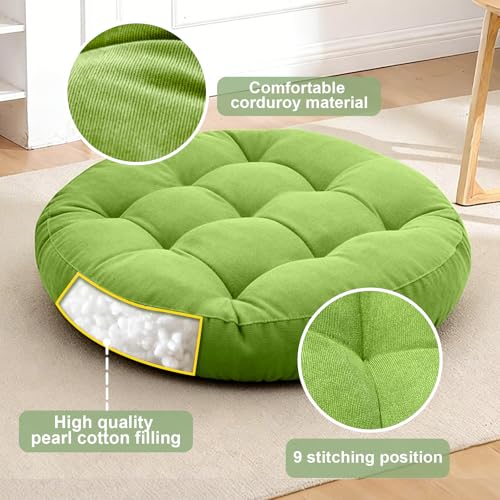 Floor Cushion Pillow Set of 2 Large Round and Square Floor Pillows for Adults Meditation Cushion Pillow Tufted Corduroy Cushions for Living Room Outdoor Yoga Tatami Fireplace,20x20 Inch (Green) - color: Green