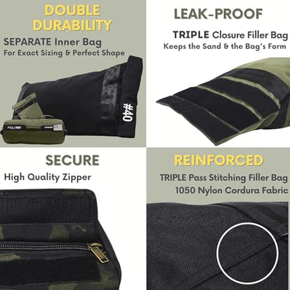 Polyfit Workout Sandbag Pro - Exact Sizing with Triple Closure Filler Bag - color: BLACK CAMO, size: 60 LB