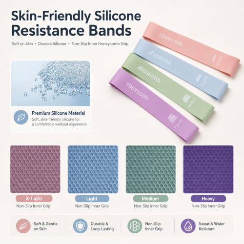Silicone Resistance Bands, 4-Pack Exercise Loop Bands