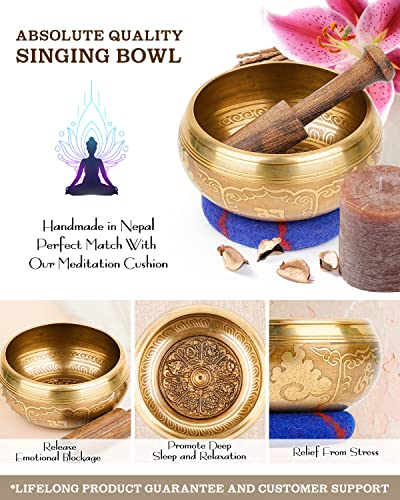 Hihealer Singing Bowl, Authentic Tibetan Sound Bowl for Yoga - color: Blue(om)