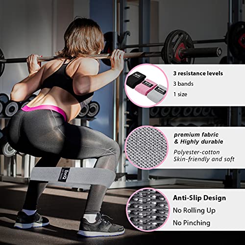 EnriQ Booty Bands Fabric Resistance Bands for Legs and Butt - Non Slip Cloth Hip Bands Elastic Workout Bands - Activate Glutes and Thighs - Made of Premium Elastic Fabric - color: Black Pink Grey