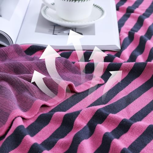 BOV Cooling Knit Throw Blanket 50x60, 100% Viscose, Gray Red Stripe - color: Berry & Charcoal