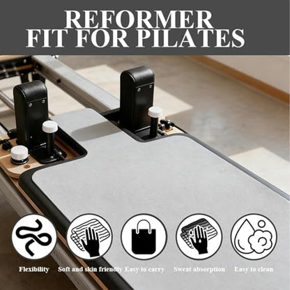 QCWN Non-Slip Pilates Reformer Mat Cover, 39" x 24" Pilates Machine Towel with Headrest Cutout, 0.8mm Sweat-Wicking Micro-Suede Foldable Mat for Female Pilates Enthusiast Exercise Matfor Pilate Training Yoga - color: Grey