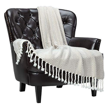 Chanasya Premium Chevron Super Soft Acrylic Throw Blanket with Tassels Cozy Lightweight Fluffy Blanket for Bed Sofa Chair Couch Living Bed Room Beige and White Blanket (50x65 Inches) Taupe - color: Taupe