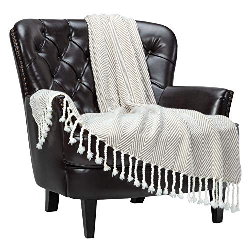 Chanasya Premium Chevron Super Soft Acrylic Throw Blanket with Tassels Cozy Lightweight Fluffy Blanket for Bed Sofa Chair Couch Living Bed Room Beige and White Blanket (50x65 Inches) Taupe - color: Taupe