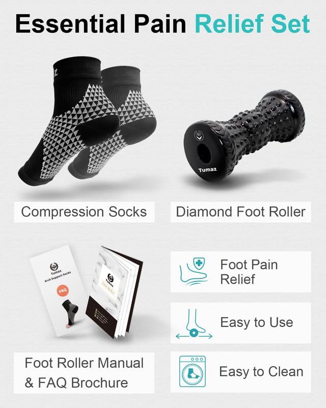 Tumaz Foot Roller for Deep Tissue Massage & Reflexology - color: Diamond(black) 2-piece Set