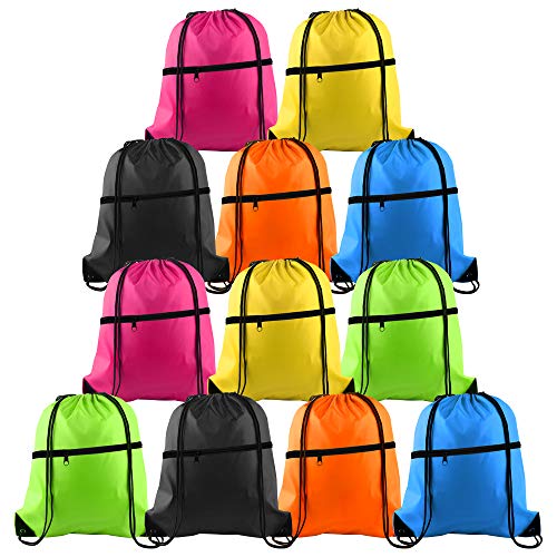 KUUQA 12Pcs Drawstring Bag Sports Gym String Backpack Bulk Cinch Bag - color: Colorful