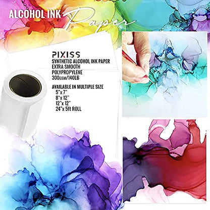 Alcohol Ink Paper & Watercolor Paper - 25 Sheets of 5x7 White Alcohol Ink Paper (127x178mm) 300gsm - Hand Blower for Alcohol Ink - Alcohol Ink Supplies