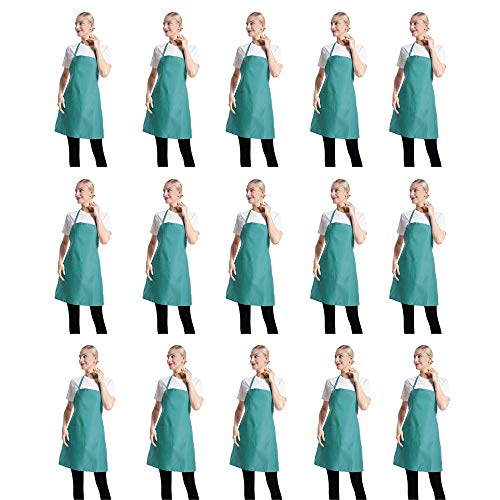 Total 15 PCS Blue Plain Color Bib Aprons Bulk for Women Men Adult with 2 Front Pockets (Baby Blue,15pcs) - color: Baby Blue