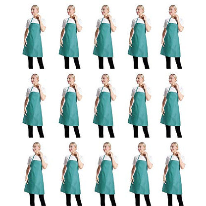 Total 15 PCS Blue Plain Color Bib Aprons Bulk for Women Men Adult with 2 Front Pockets (Baby Blue,15pcs) - color: Baby Blue