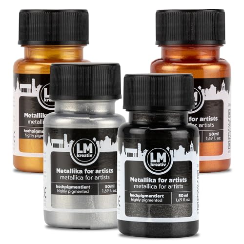 Metallic Acrylic Paint 4 x 1.69 fl oz - Set Glamour - Premium Metallic Acrylic Paints for Artists, 50ml – Perfect for Canvas, Wood, Ceramic, and DIY Projects - color: Glamour