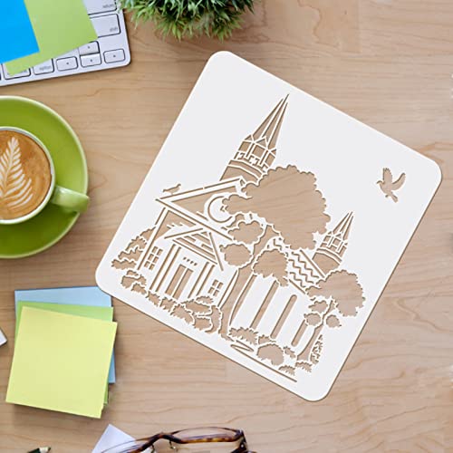 FINGERINSPIRE Church Stencil for Painting, 11.8x11.8 Inch Reusable DIY Art and Craft Stencils, Castle Stencil Drawing on Wood, Canvas, Paper, Fabric, Walls and Furniture - color: Church