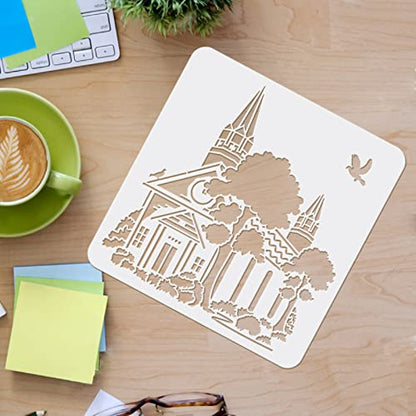 FINGERINSPIRE Church Stencil for Painting, 11.8x11.8 Inch Reusable DIY Art and Craft Stencils, Castle Stencil Drawing on Wood, Canvas, Paper, Fabric, Walls and Furniture - color: Church