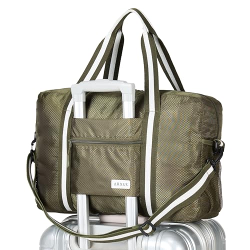 Arxus Carry On Travel Bag, Lightweight Foldable Packable Tote Bag 25L - color: Green