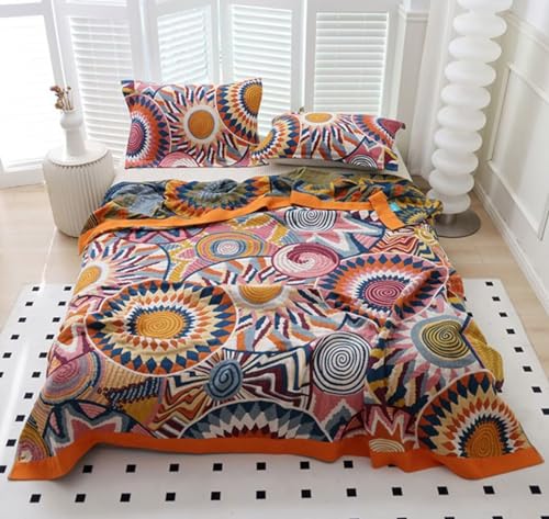 Boho Throw Blanket for Bed 100% Cotton Bohemian Blankets Ultra Soft Woven Muslin Decorative Blankets All Seasons Vintage Quilt Knitted Blanket for Sofa Chair (Colorful, 60"x80") - color: K-colorful World, size: 60"x80"
