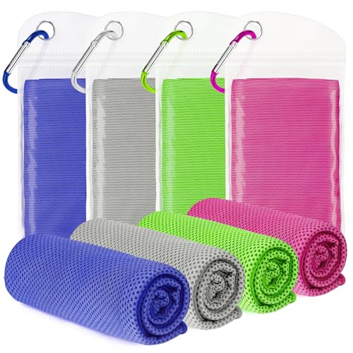 Cooling Towels 4Pack(40"x12"), Lightweight Soft Gym Towels for Yoga Workout | Quick dry, Sweat wicking, Breathable, Reusable, Absorbent, Ice Towel for Gym, Running, Yoga, Sport, Travel, Climbing - color: Royal Blue/Gray/Green/Magenta