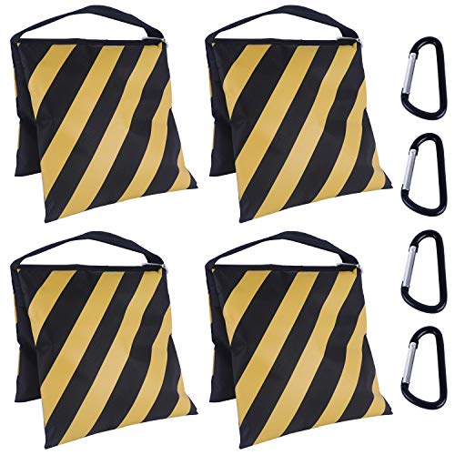 ABCCANOPY Photography Sandbag for Video Stand 4 Packs,Yellow(No Sand) | Heavy Duty Weight Bags Zipper Design Aluminum Carabiners PE Sealed Bags Multiple Use for Light Tripod Camping Chair - color: Yellow, size: 4 Packs