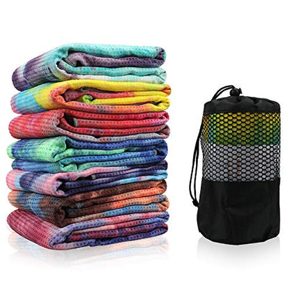 Yoga Towels , Non Slip Hot Yoga Towel Skidless Waffle Texture, 100% Absorbent Odorless Microfiber Yoga Blanket, Standard Sized 24 x72 in Mat Towel,for Hot Yoga, Bikram, Pilates ( Blue & Grey)…1