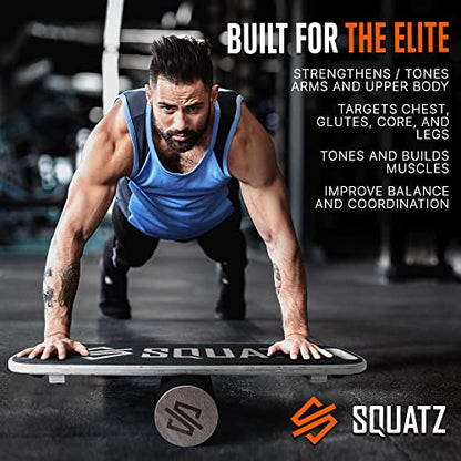 SQUATZ Wooden Balance Board, Standing Desk Anti Fatigue Mat Exercise Equipment with Ergonomic Design and Comfortable Non-Slip Surface, Wobble Board for Skateboard, Hockey, Snowboard, Black (SQDBB-1)