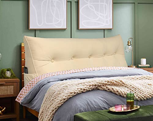 Peachwell Triangular Reading Bed Rest Pillow Large Bolster Cushion Headboard Backrest Wedge Pillow with Removable Cover and Two Large Side Pockets (Beige, Twin: 39 x 8 x 20 inches) - color: Beige, size: Twin: 39 x 8 x 20 inches