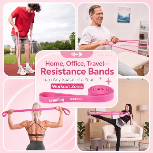 Seenelling Resistance Bands Set, Pull up Exercise Loop,Berry Pink,6 Levels | Loop Design Training Bands for Full-body Strength Stretching, Yoga, Portable Home Gym, Targets Legs Arms Back Glutes