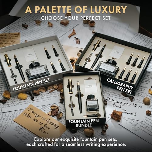 Wordsworth & Black Fountain Pen Gift Set, Medium & Extra Fine Nib, Black Gold - color: Black Gold
