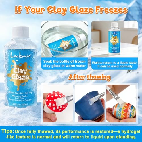 3.4FL OZ Air Dry Clay Glaze & 25pcs Tools Kit, Gloss Protective Sealant | Prevents Cracking, Scratching & Wear, Dotting Tools, Air Dry Clay Sculpting Tools for Carving, Stippling, Molding & Shaping