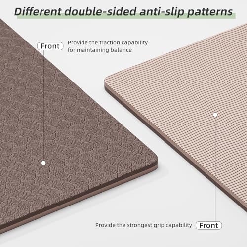 Yoga Mat Thick（8mm）Exercise Mat Non Slip Anti-tear,Pilates Mat for Men and Women,Workout Mats for Home,Barefoot Workouts and Floor Exercise,with Carrier Strap(71"x 24" ) (Light coffee + apricot)