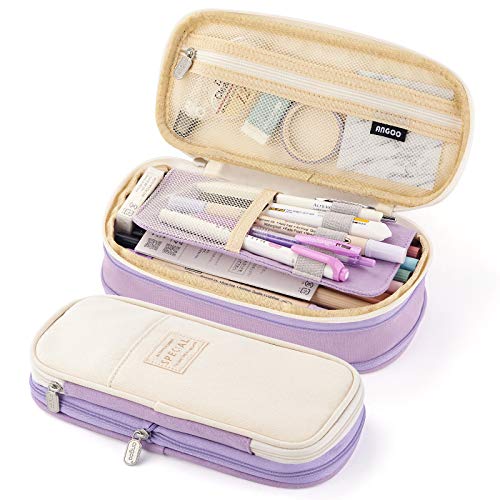 EASTHILL Big Capacity Pencil Pen Case Office College School Large Storage High Capacity Bag Pouch Holder Box Organizer Blue (Purple) - color: Purple